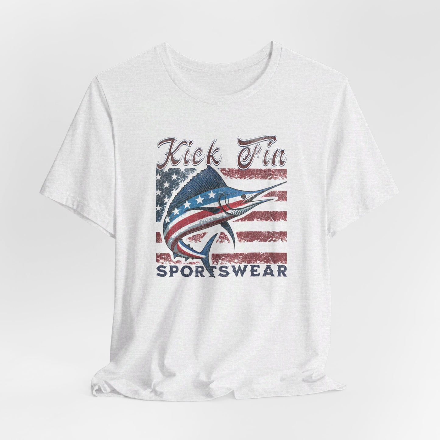 Patriotic USA Fishing T-Shirt For 4th Of July Soft Cotton US Flag And Marlin
