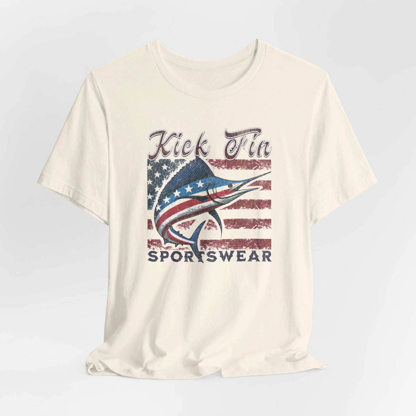 Patriotic USA Fishing T-Shirt For 4th Of July Soft Cotton US Flag And Marlin