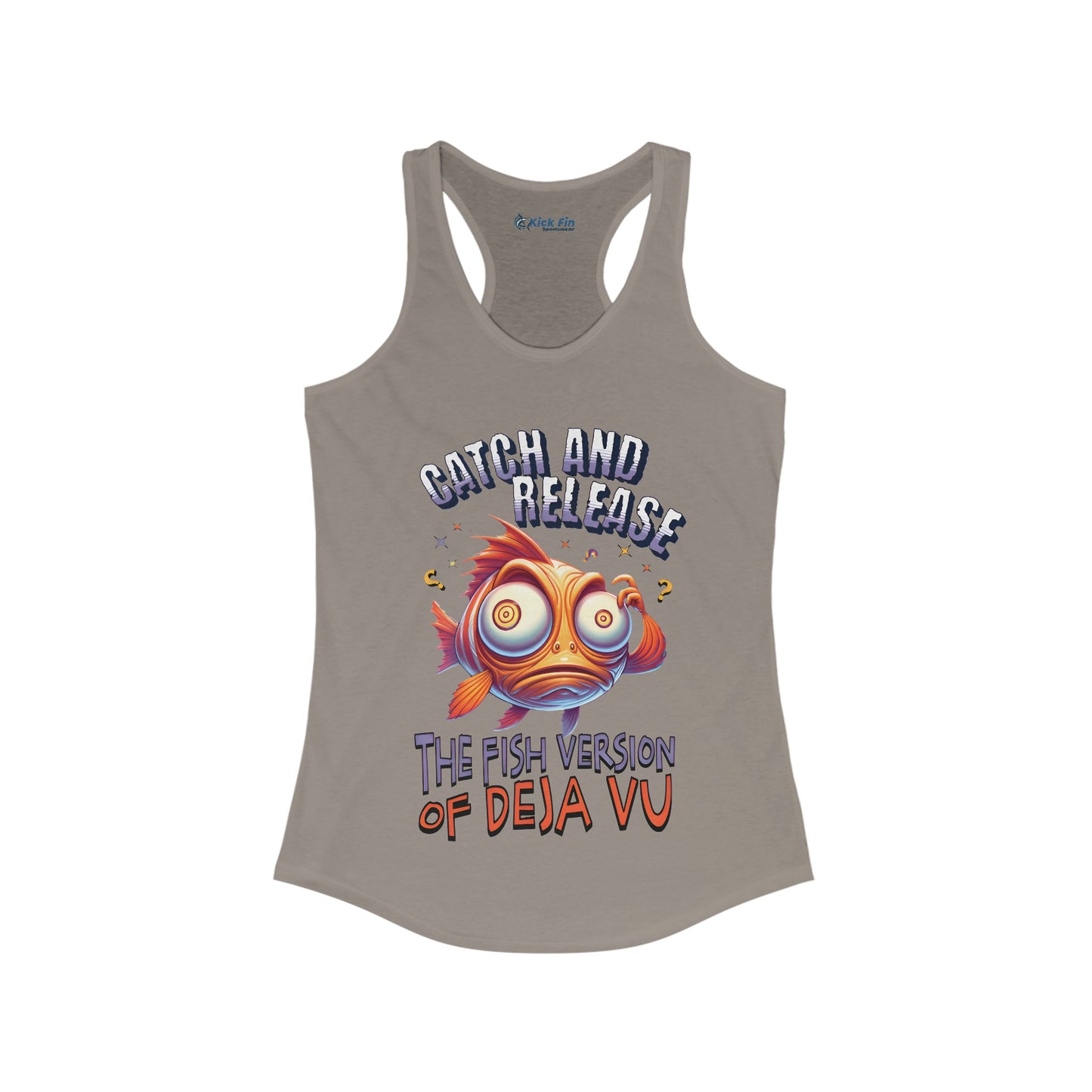 Catch and Release The Fish Version of DejaVu Women's Slim Fitting Lightweight Racerback Fishing Tank Top
