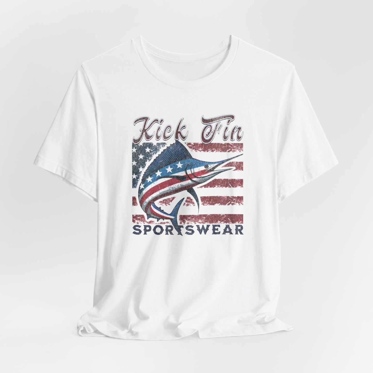 Patriotic USA Fishing T-Shirt For 4th Of July Soft Cotton US Flag And Marlin